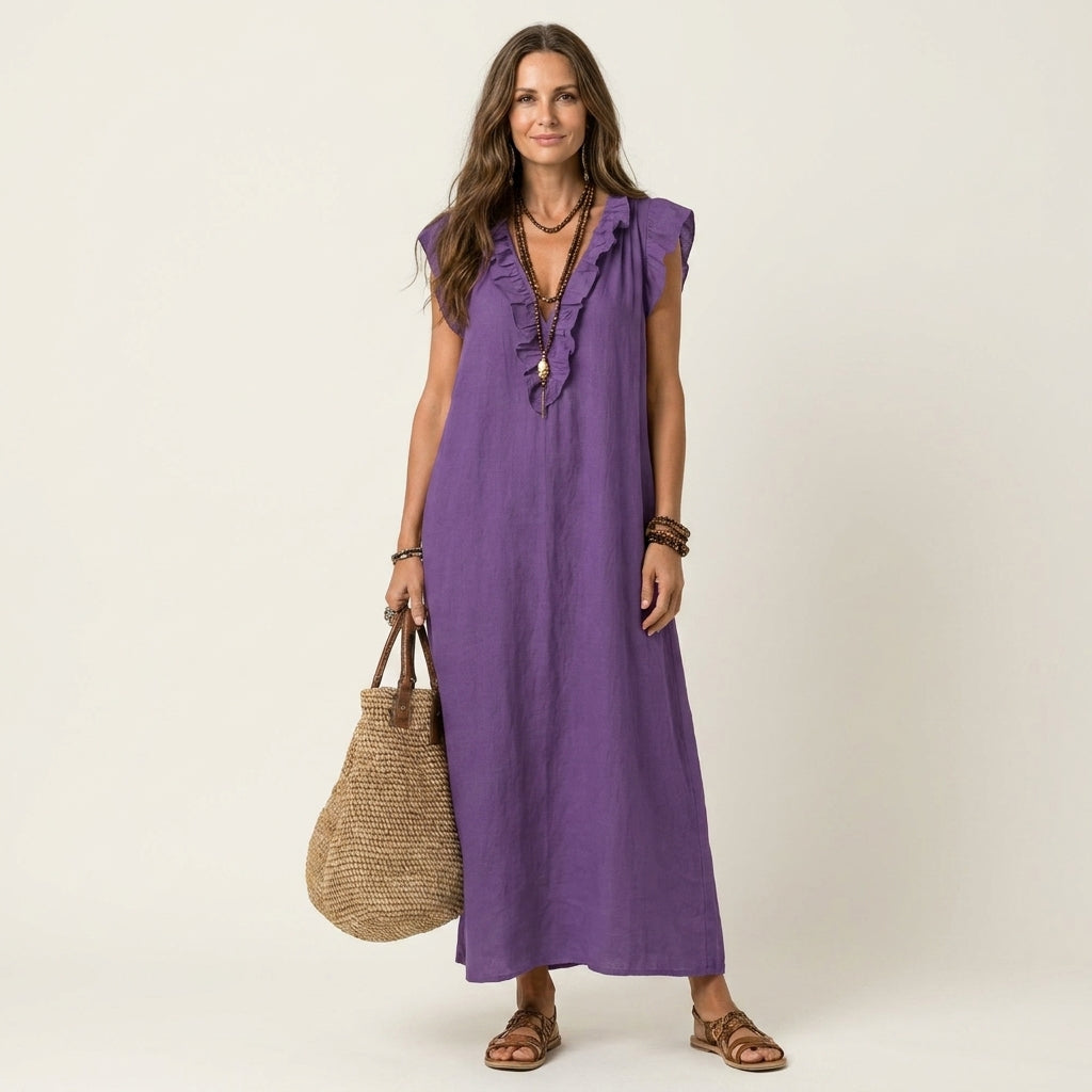 JOSETTE | Maxi dress with ruffle V-neck