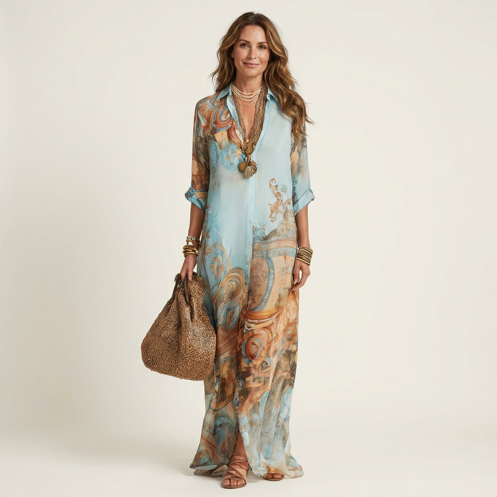 LANIE | Maxi shirt dress with baroque print