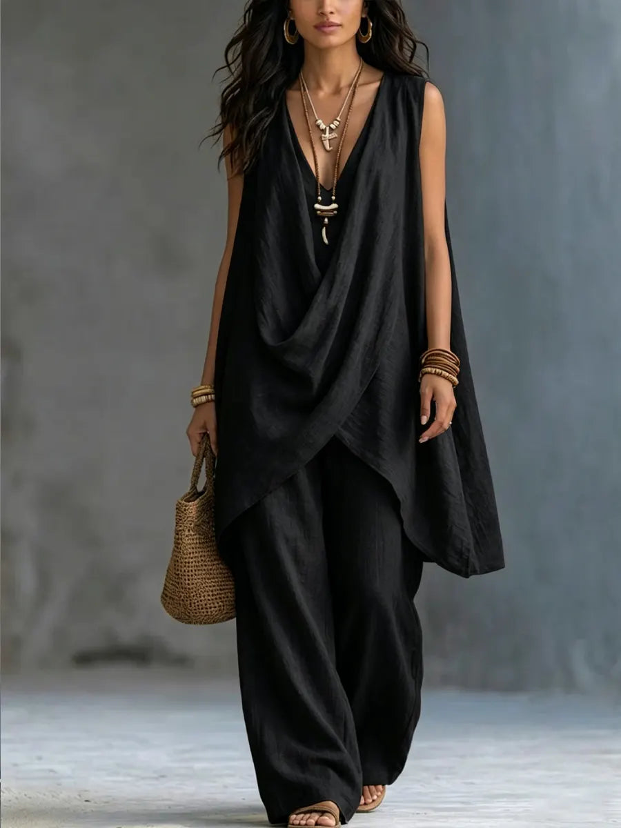 CHLOE | Set with wide-leg linen pants
