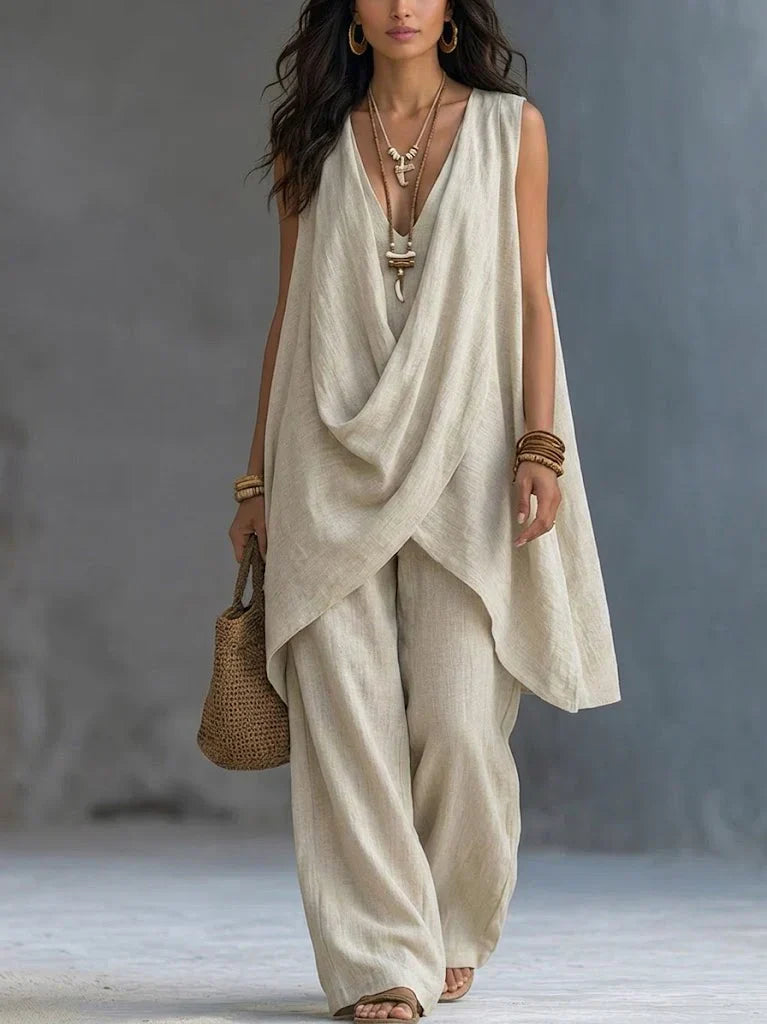 CHLOE | Set with wide-leg linen pants