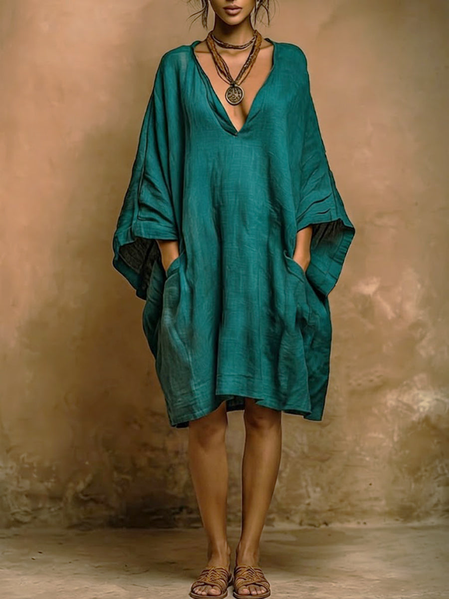 FIORELLA | Linen and cotton dress with flowing sleeves