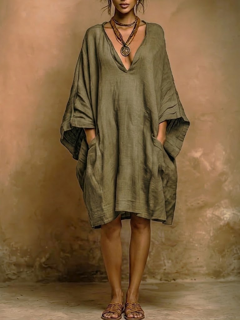 FIORELLA | Linen and cotton dress with flowing sleeves