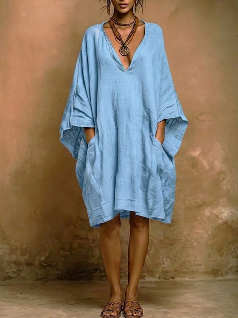FIORELLA | Linen and cotton dress with flowing sleeves