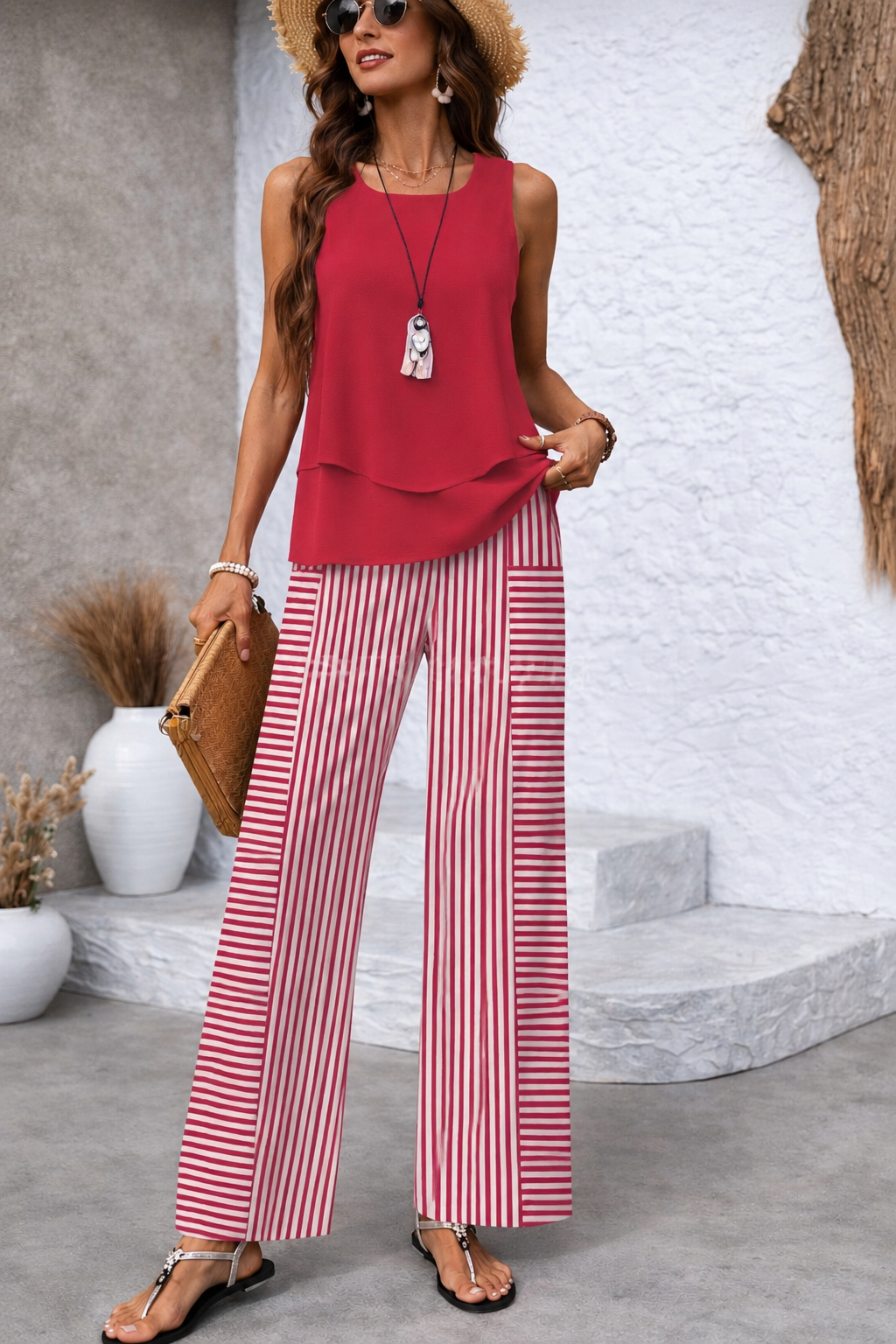 AMANI | Set with wide-leg striped pants