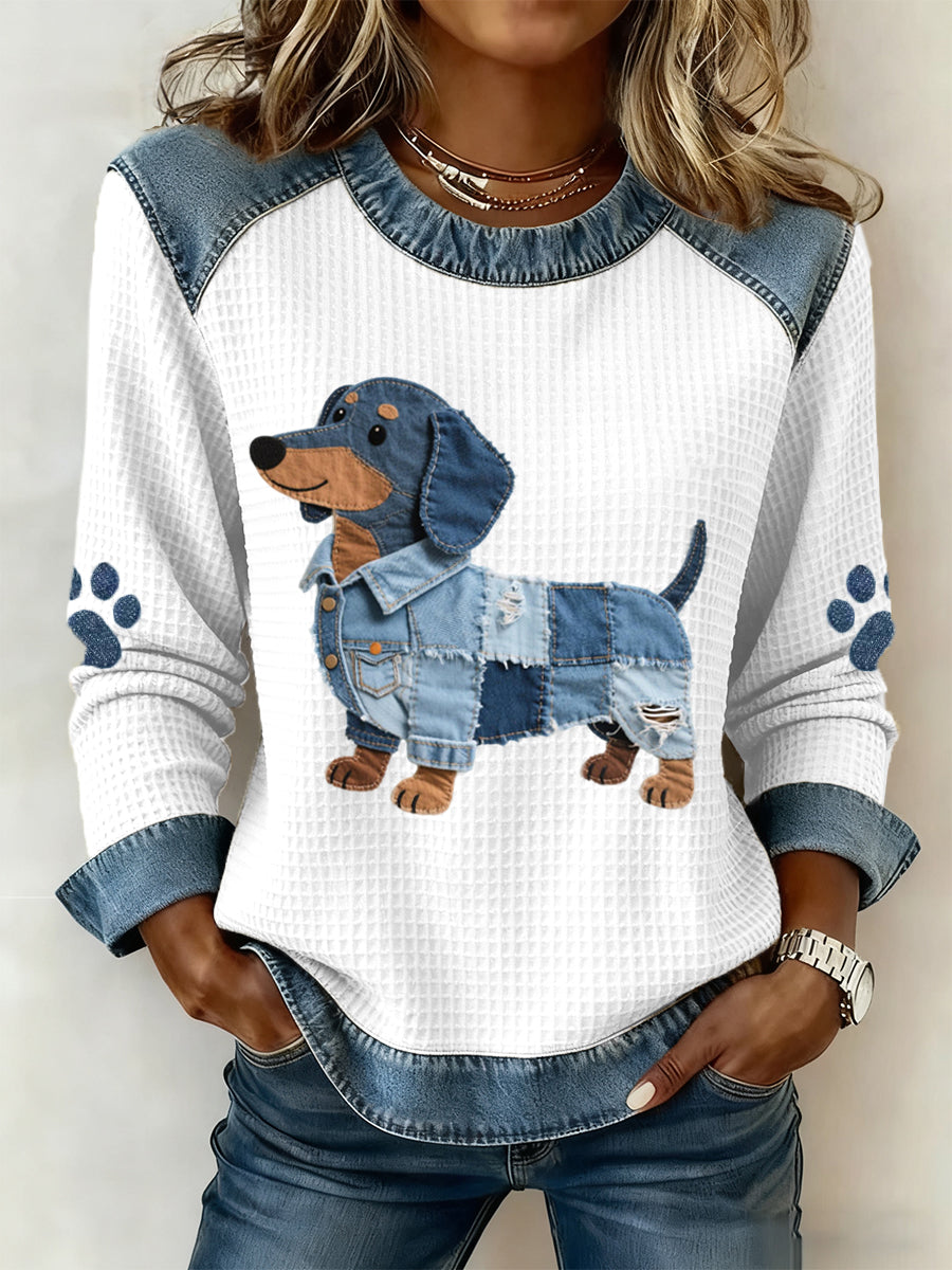 MORGAN | Jacket with dachshund patchwork denim print