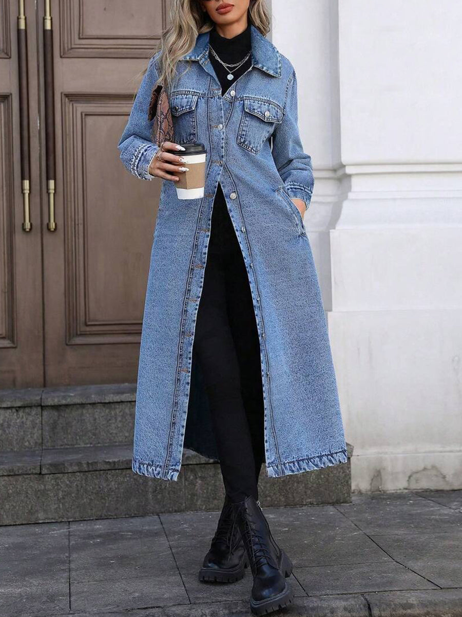 MARISOL | Long denim jacket with printed detail
