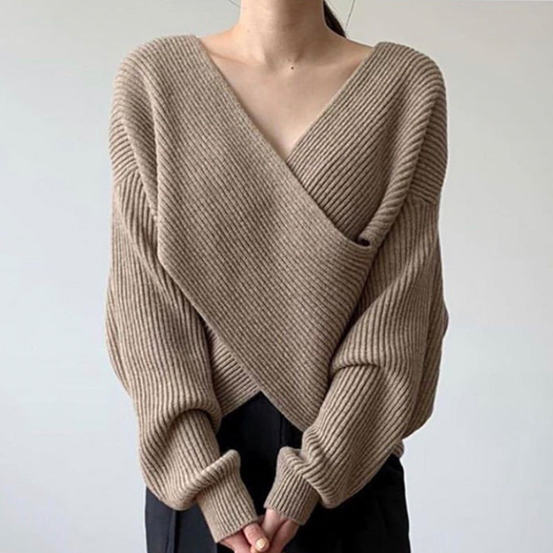 DIANA | Knit jumper with cross-over neckline