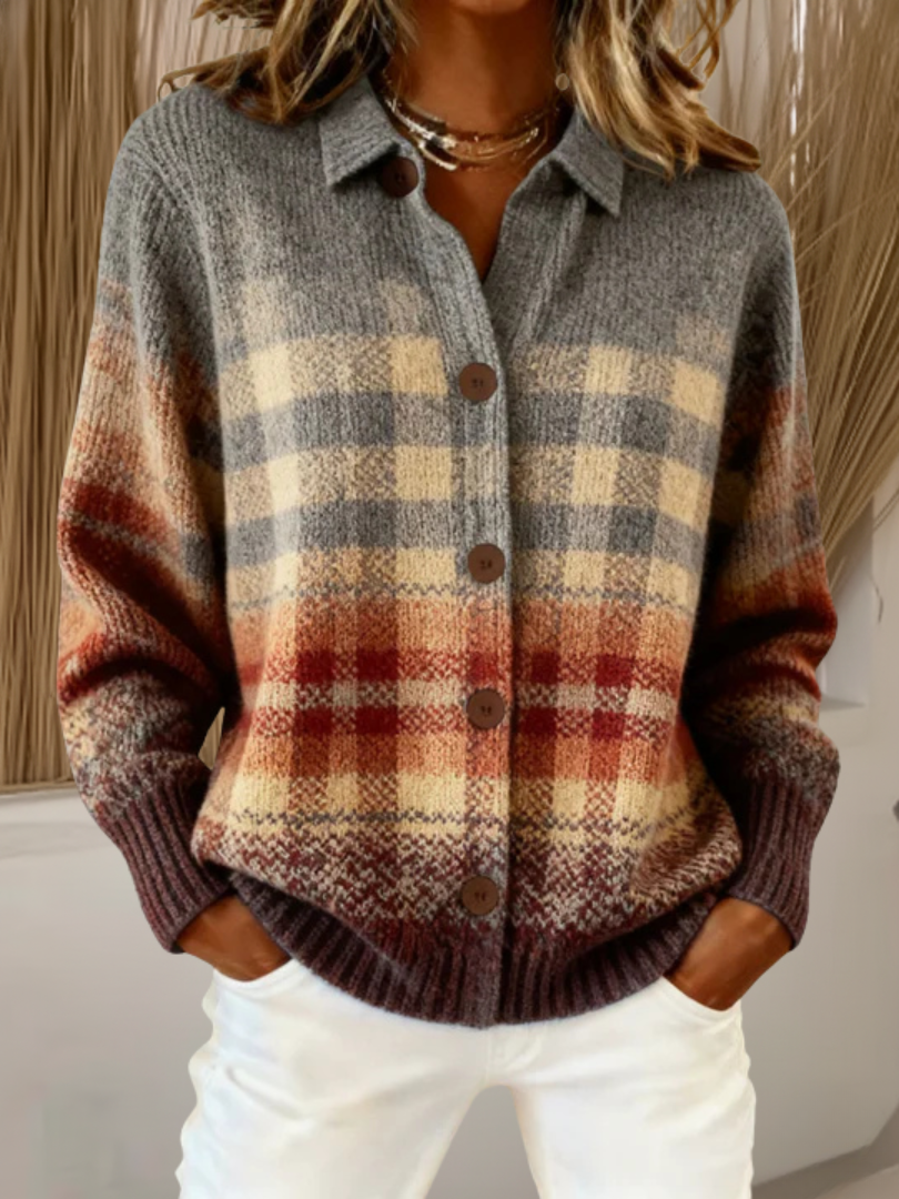 SHANNON | Cardigan with rustic plaid pattern