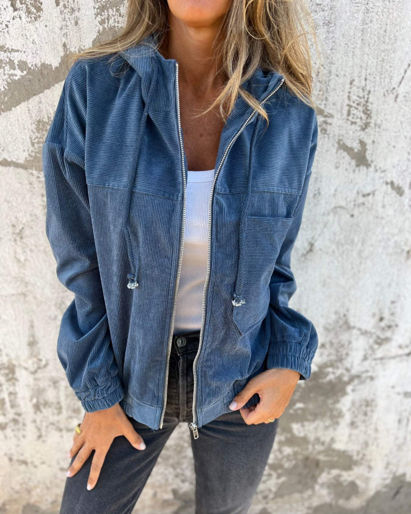 LOUISE | Hooded zip jacket with corduroy texture