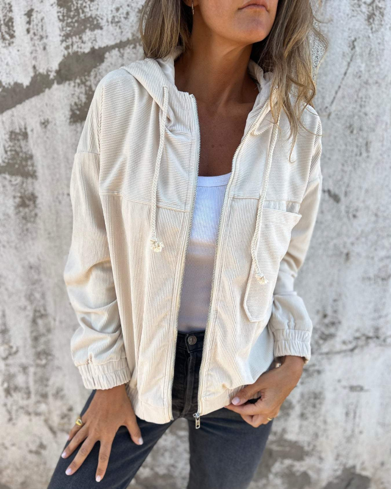 LOUISE | Hooded zip jacket with corduroy texture