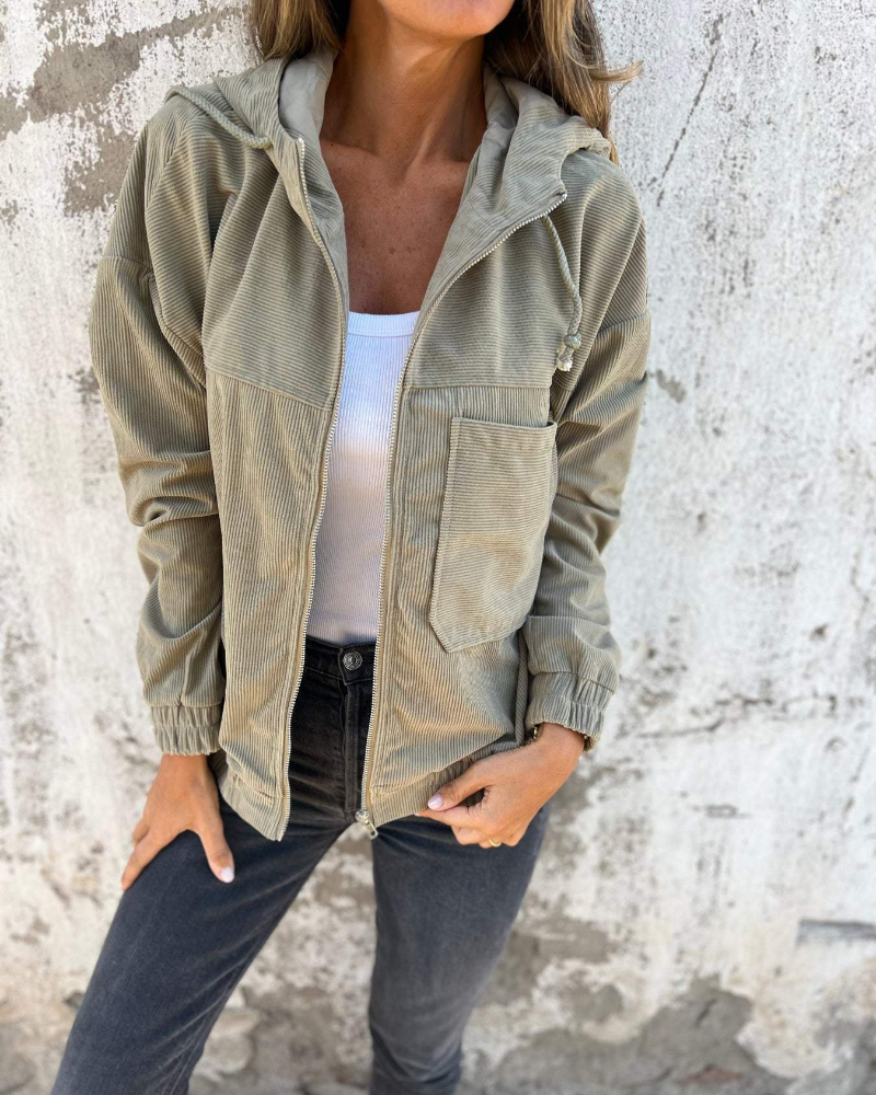 LOUISE | Hooded zip jacket with corduroy texture