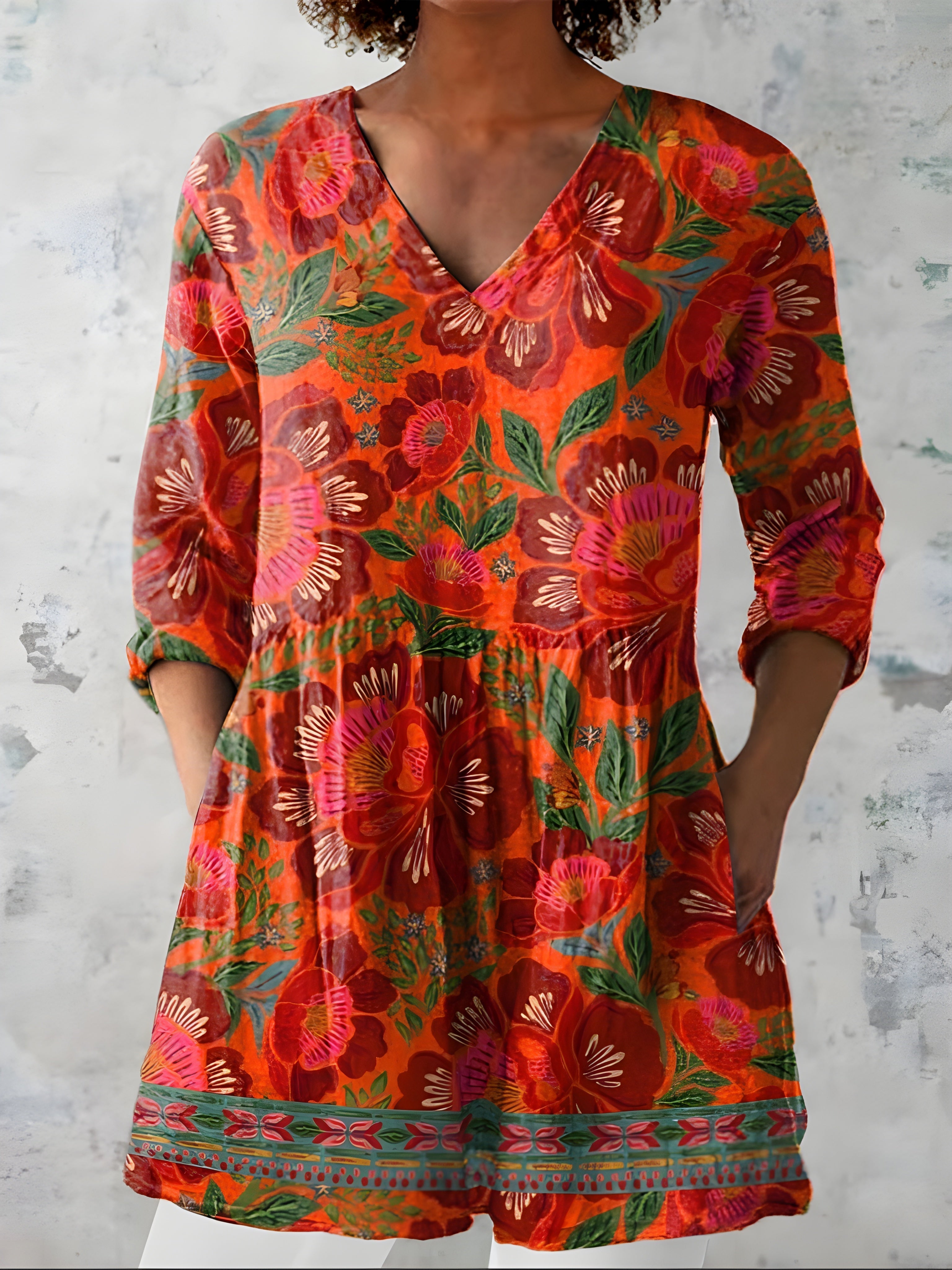 PRISCILLA | Long blouse with V-neck