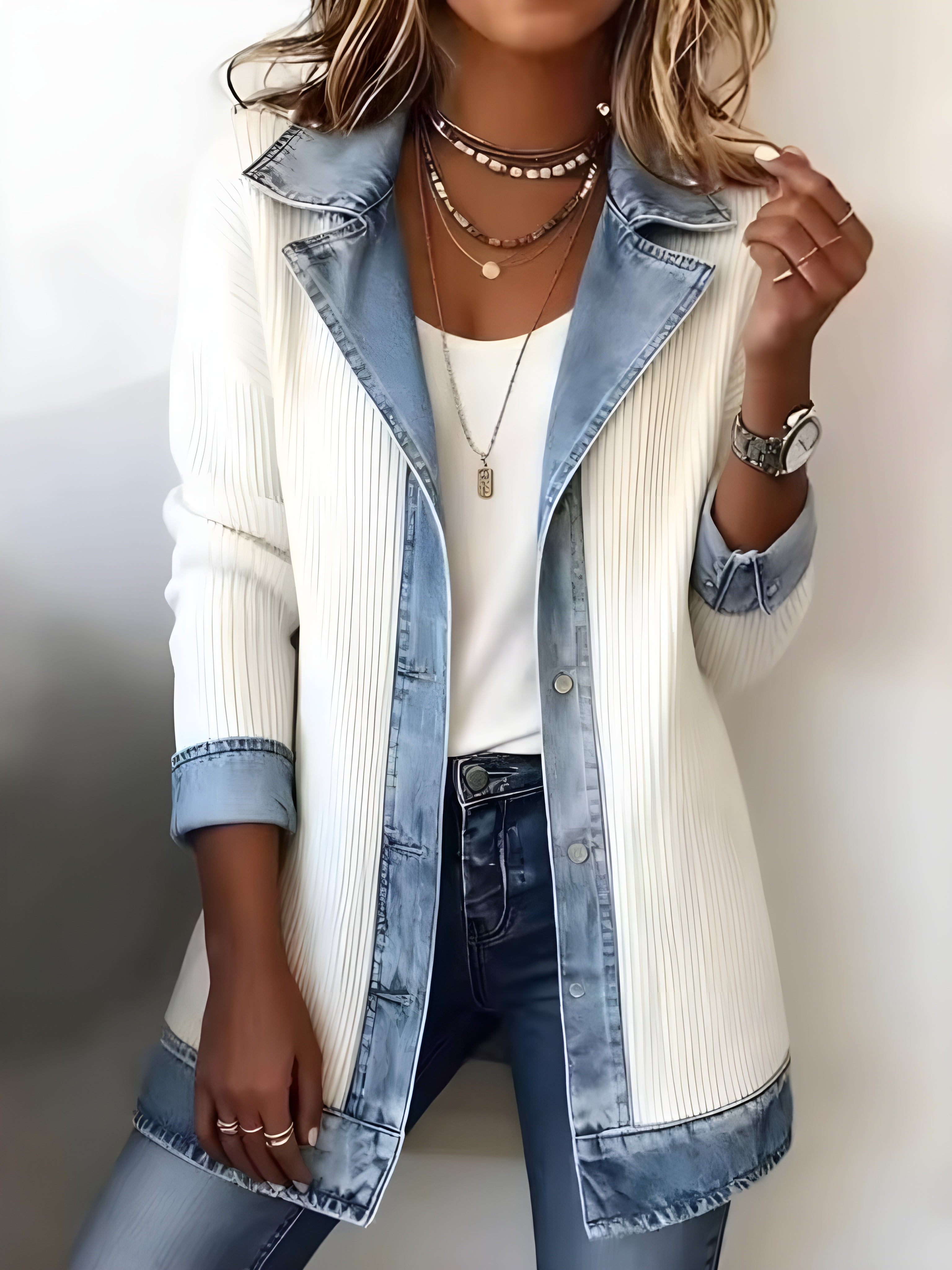 LUNA | Coat with denim lapel