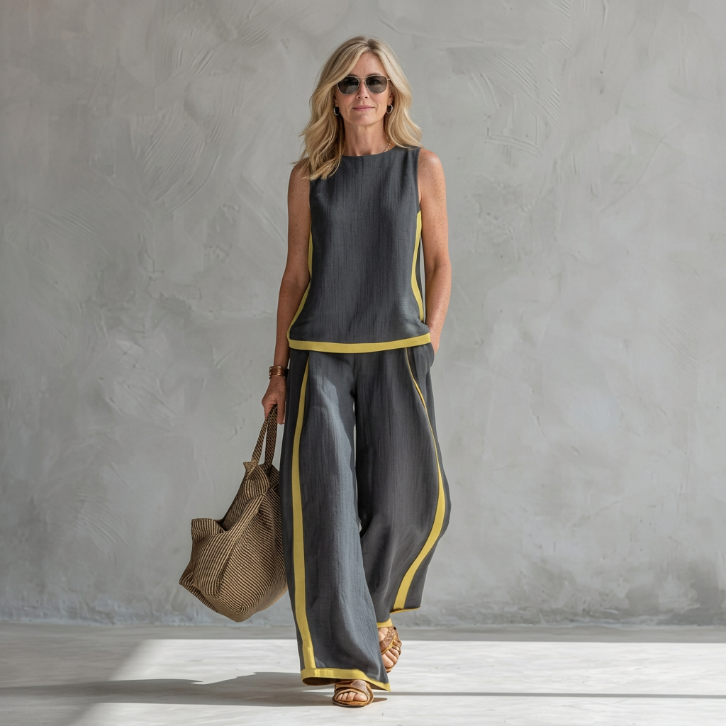 LESLIE | Linen set with wide-leg pants