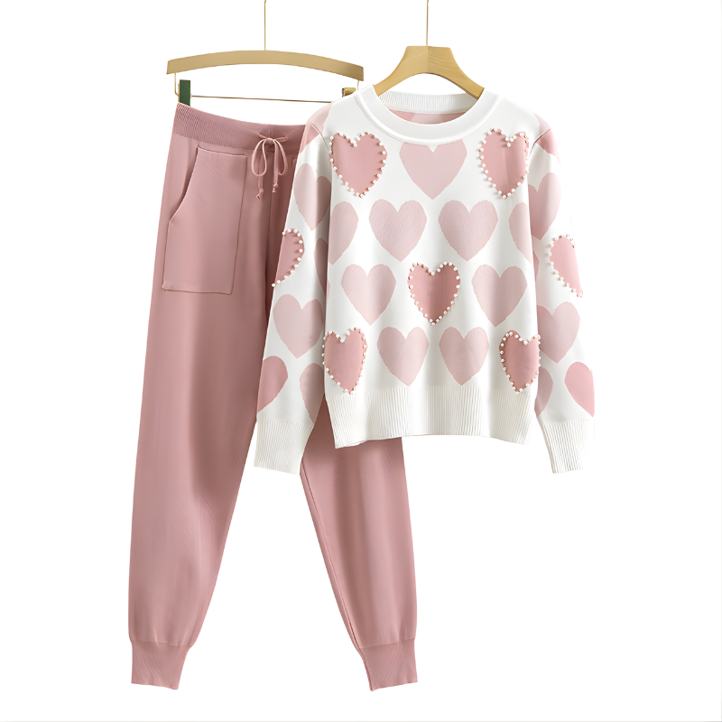 AVERY | Knit two-piece set with heart pattern