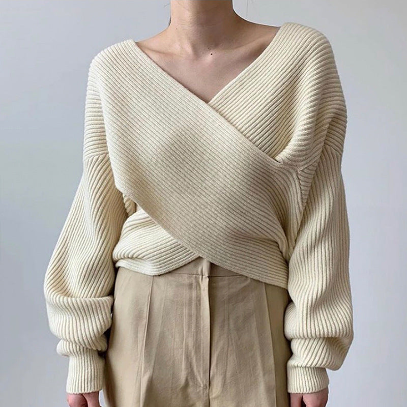 DIANA | Knit jumper with cross-over neckline
