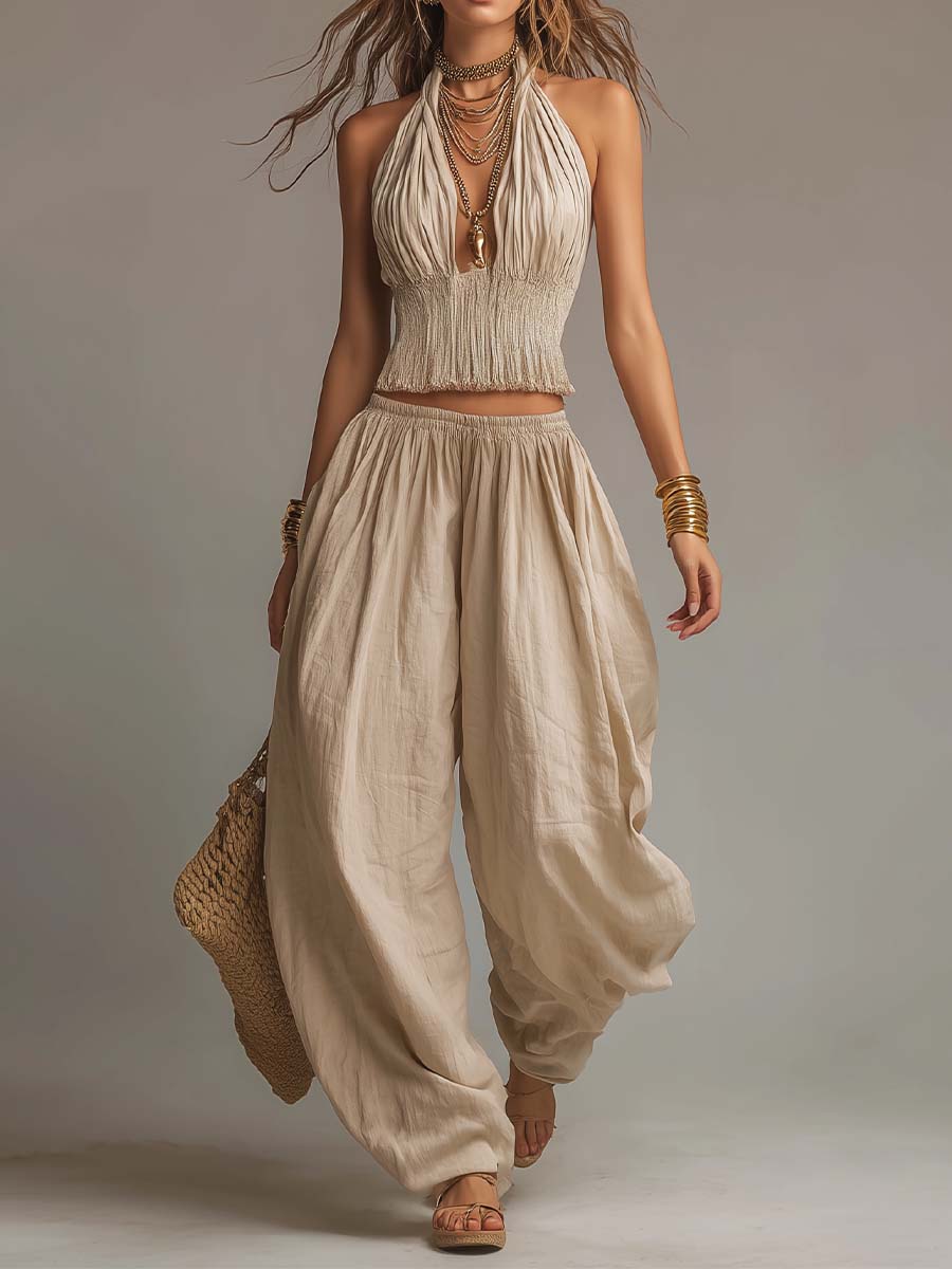 DANNA | Set with halter crop top and harem pants