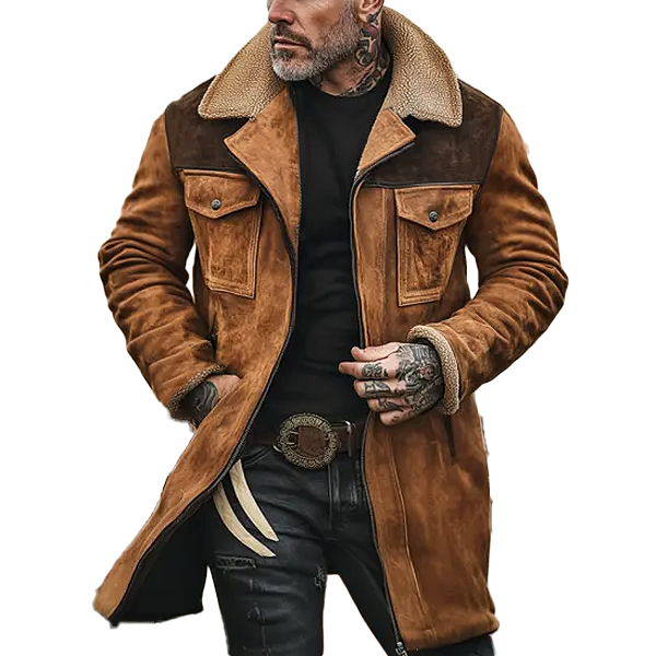 ASHER | Mid-length coat with suede panels
