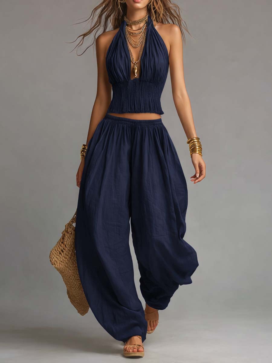DANNA | Set with halter crop top and harem pants
