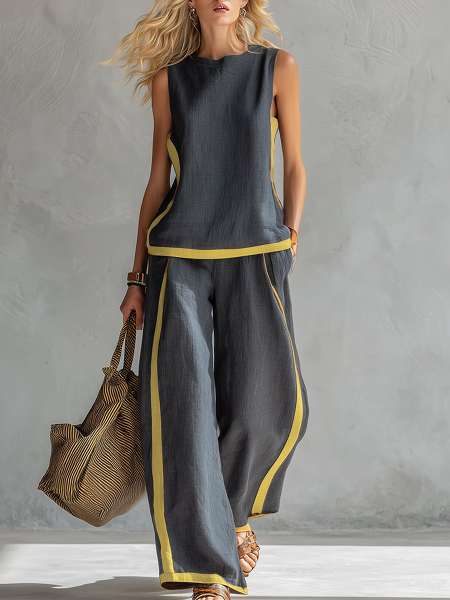LESLIE | Linen set with wide-leg pants