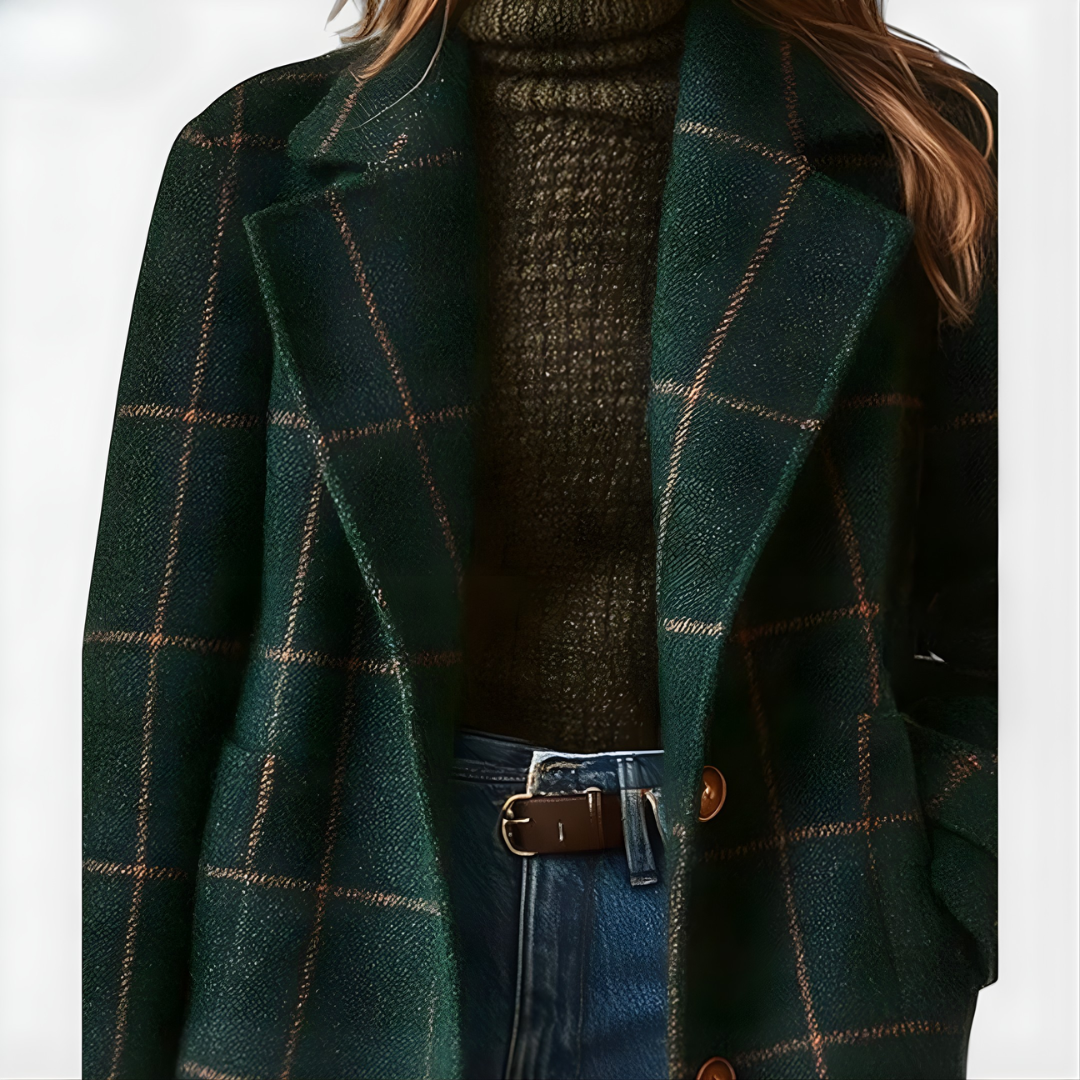 KORA | Long coat with plaid tweed pattern