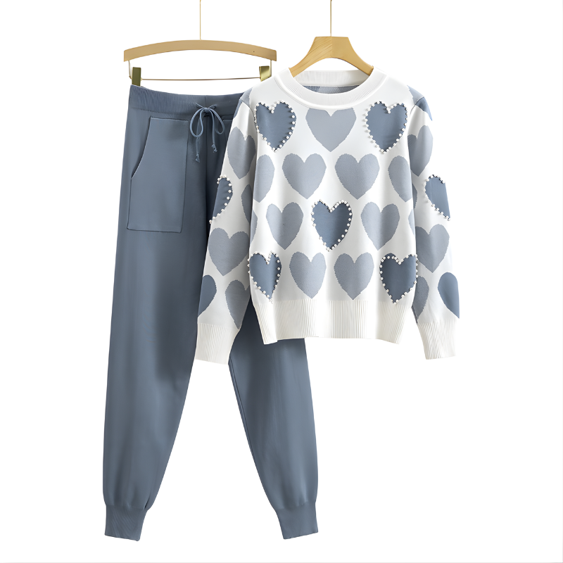 AVERY | Knit two-piece set with heart pattern