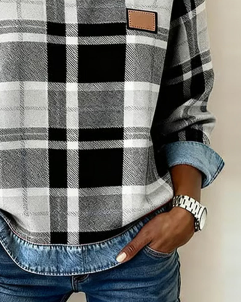 PENNY | Checked jumper with denim details