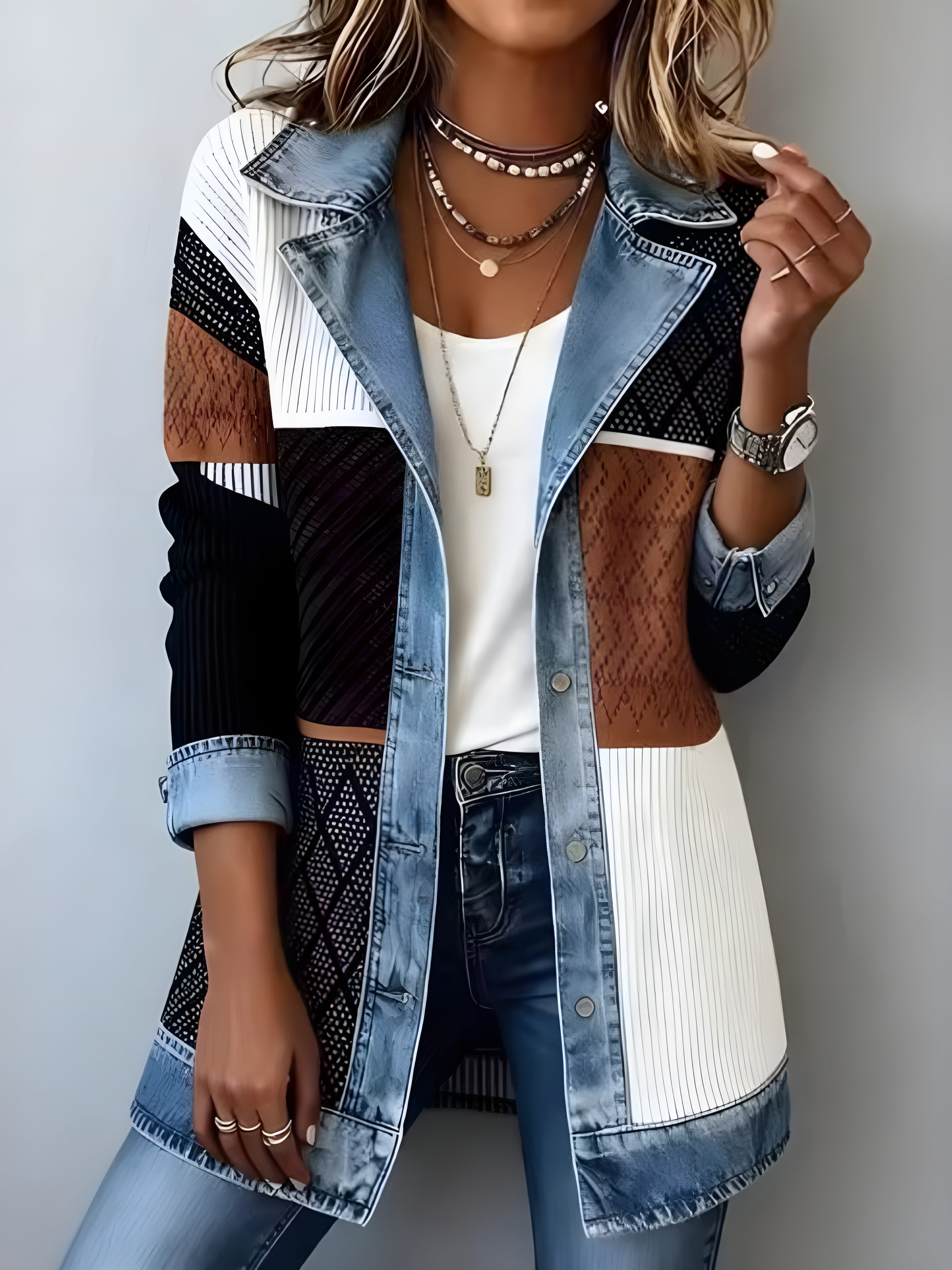 LUNA | Coat with denim lapel
