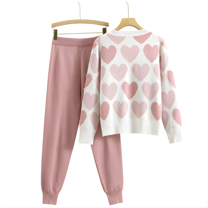 AVERY | Knit two-piece set with heart pattern