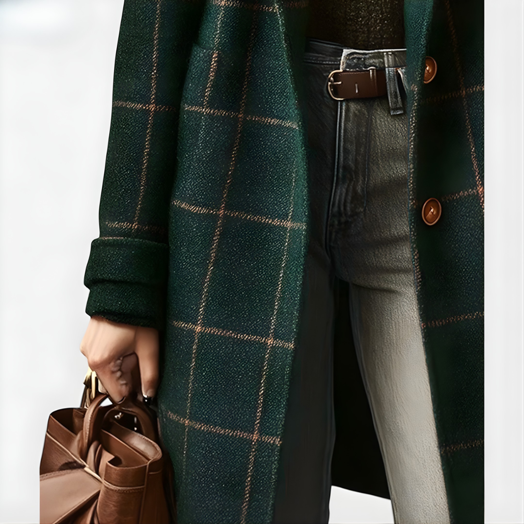 KORA | Long coat with plaid tweed pattern