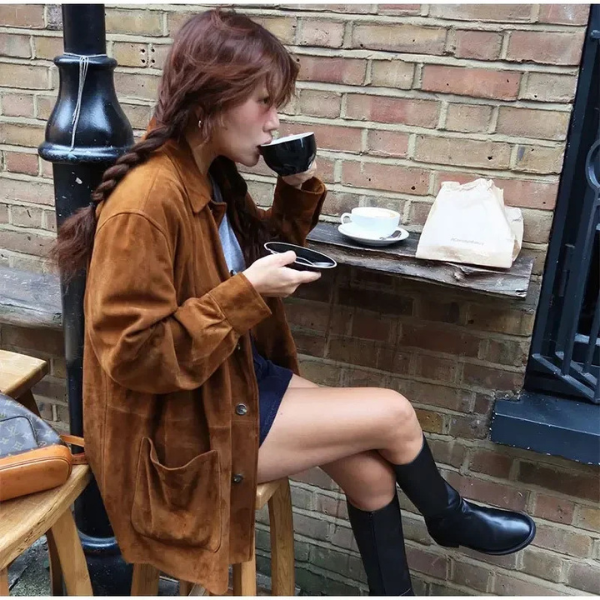 LALUNA | Suede coat with statement silhouette