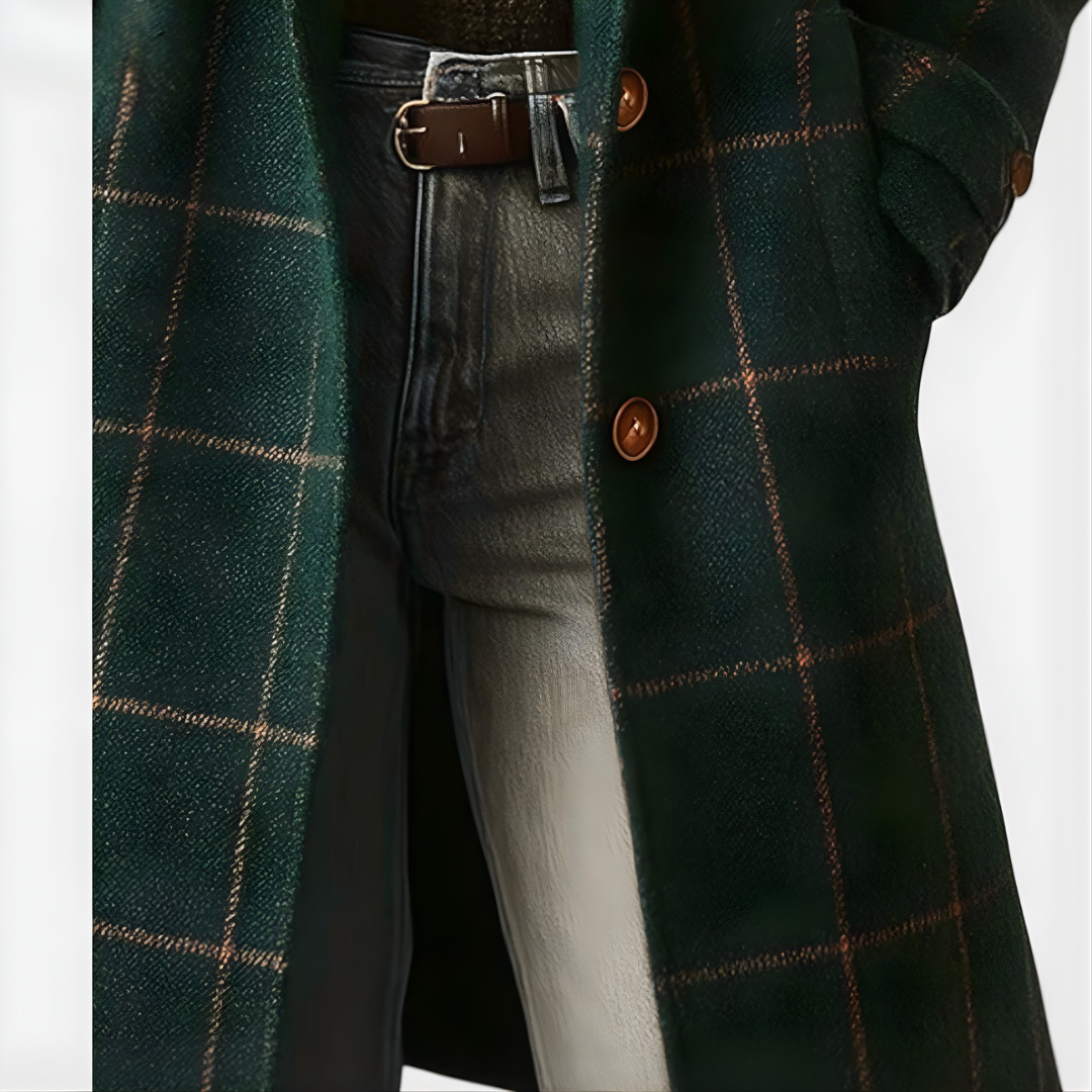 KORA | Long coat with plaid tweed pattern