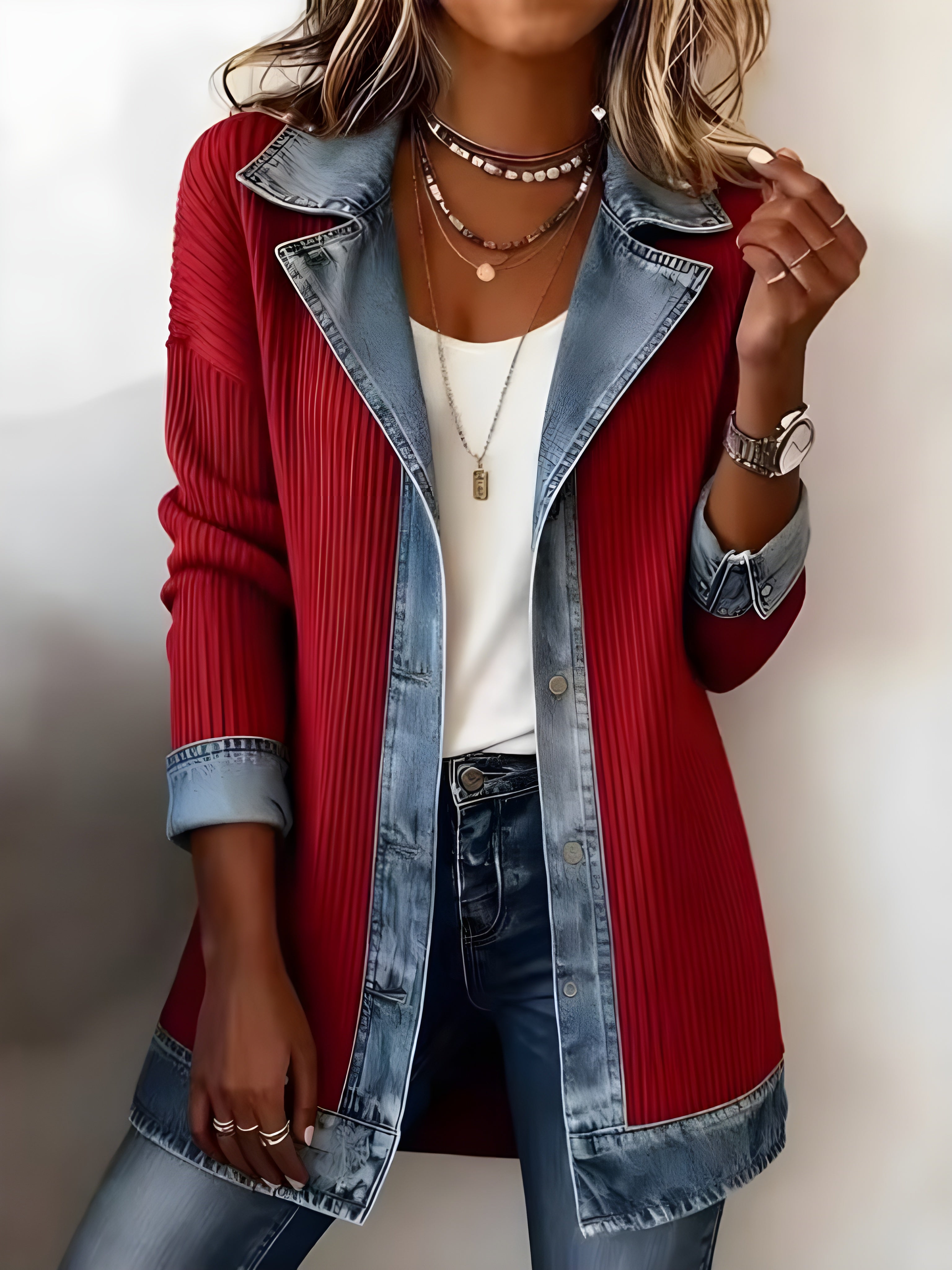 LUNA | Coat with denim lapel