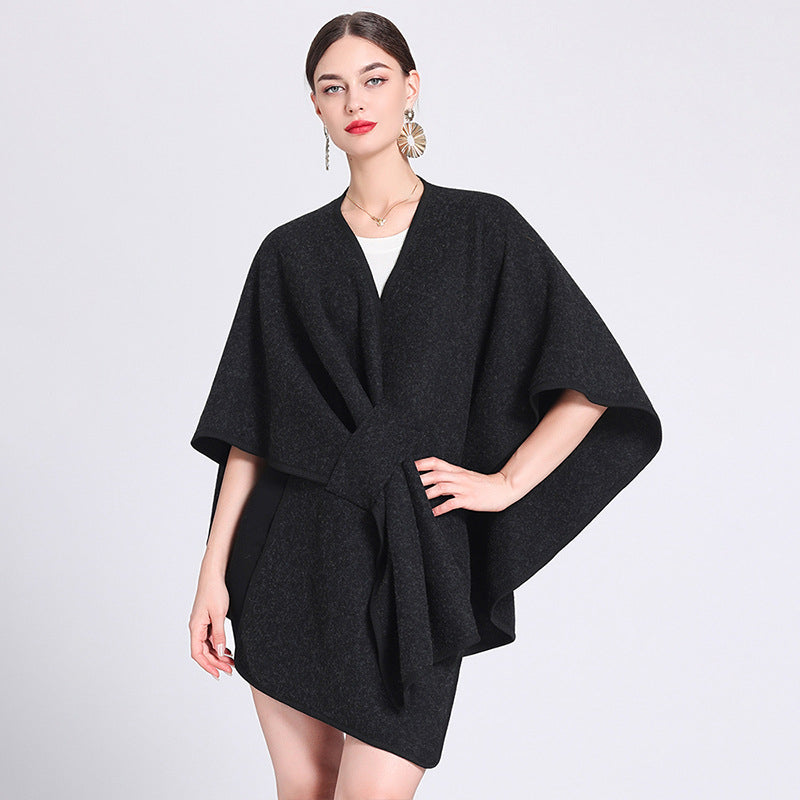 MARINA | Caped fleece shawl with open front