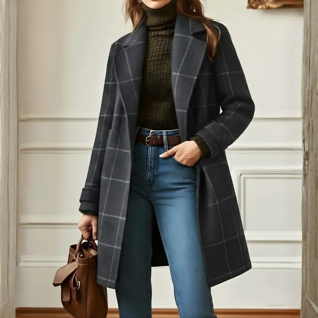 KORA | Long coat with plaid tweed pattern