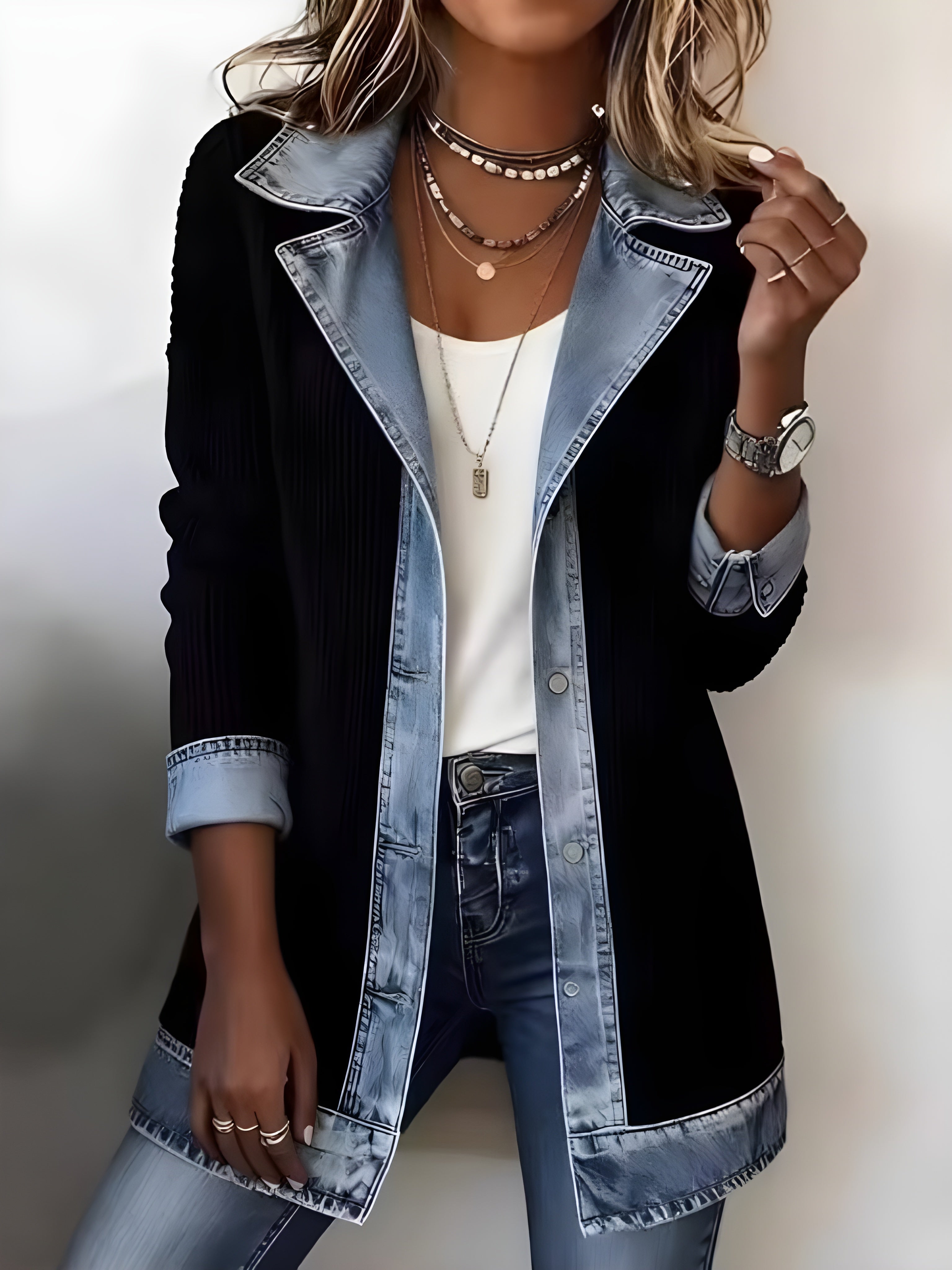LUNA | Coat with denim lapel