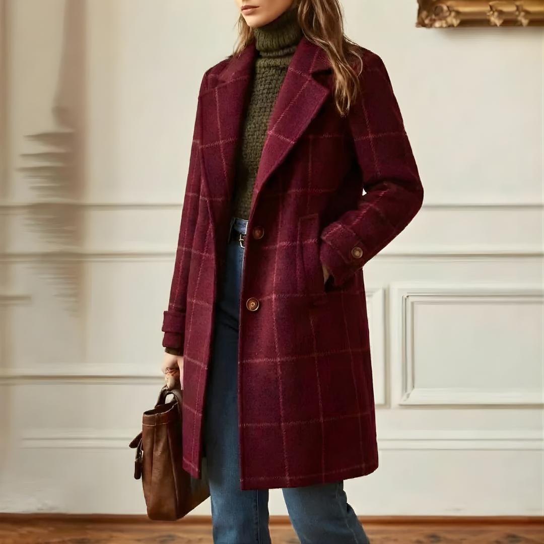 KORA | Long coat with plaid tweed pattern