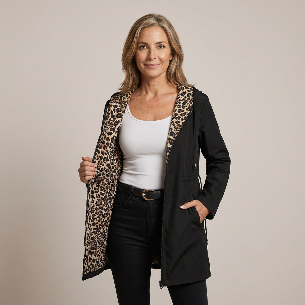 TIFFANY | Reversible hooded coat with leopard print