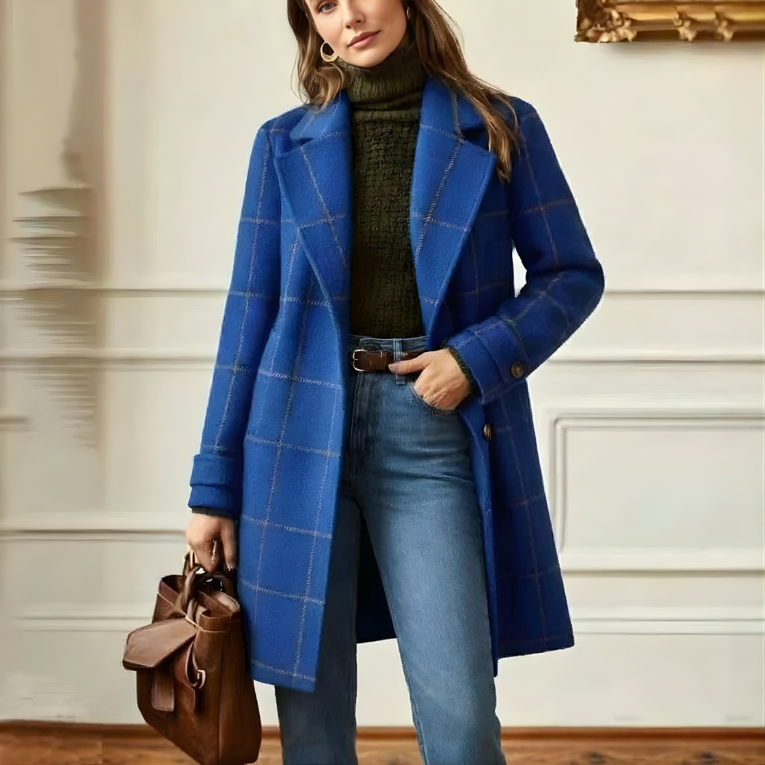 KORA | Long coat with plaid tweed pattern