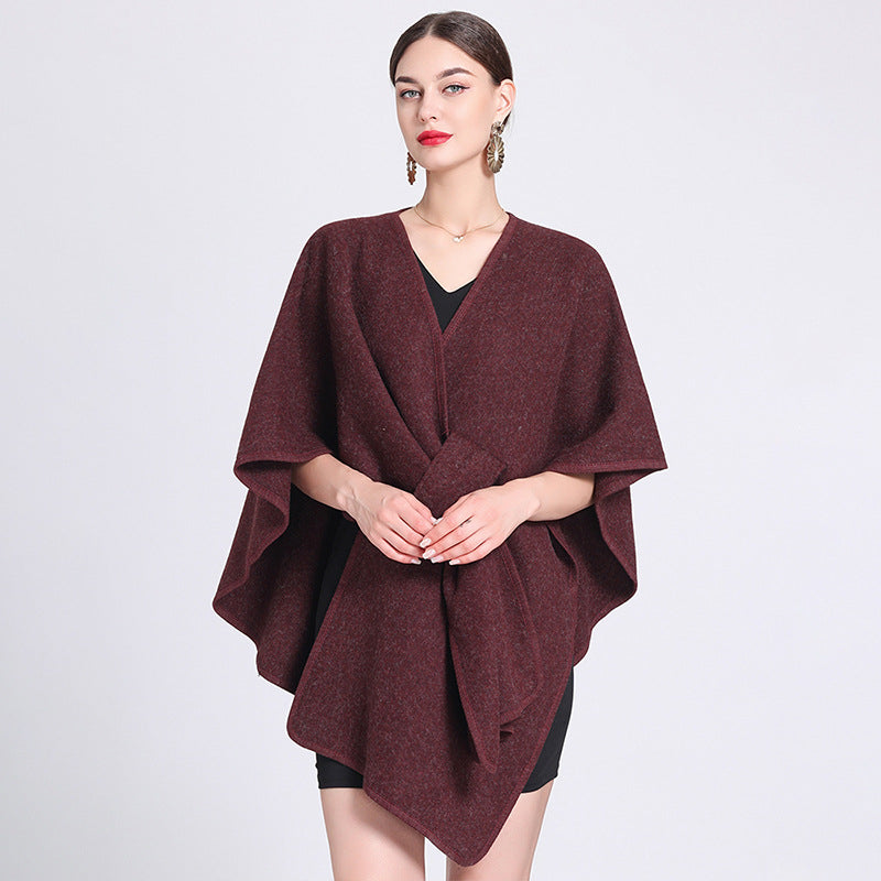 MARINA | Caped fleece shawl with open front