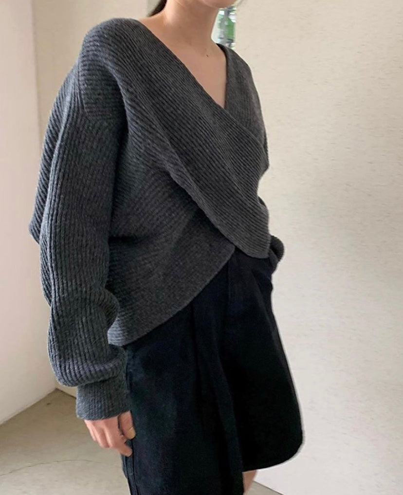DIANA | Knit jumper with cross-over neckline
