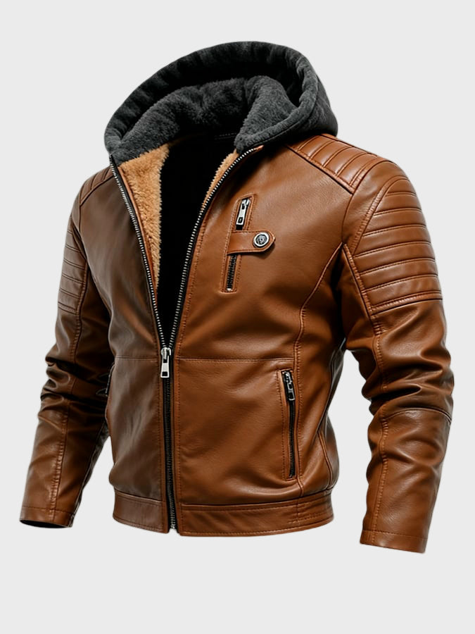 JASPER | Hooded jacket with faux leather detail