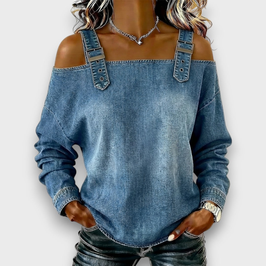 ELAMA | Off-shoulder top with denim look