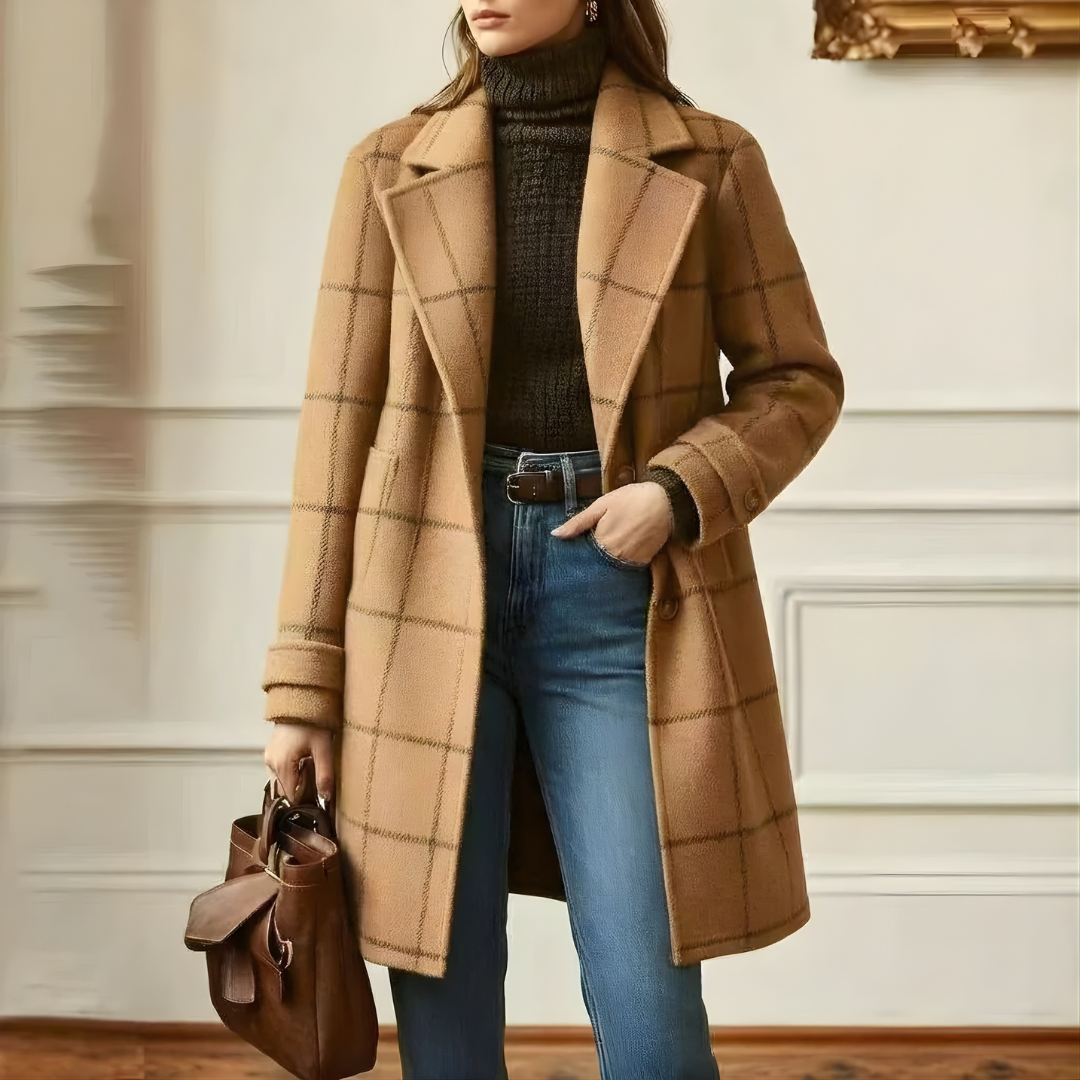 KORA | Long coat with plaid tweed pattern