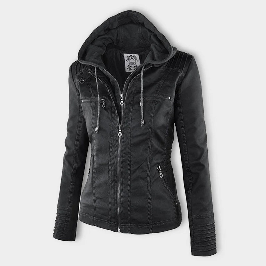 ISLA | Leather jacket with detachable hood