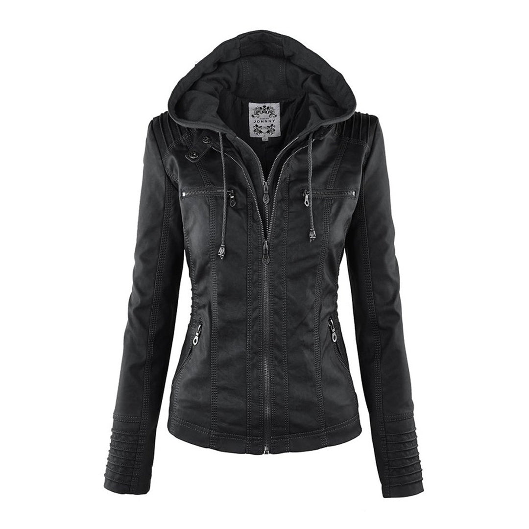 LALUNA | Leather jacket with detachable hood