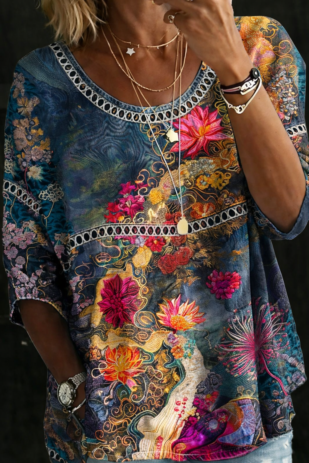 NICOLE | Blouse with floral denim-look print