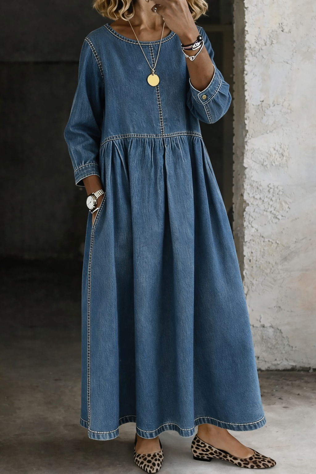 MELISSA | Long sleeve dress with denim look