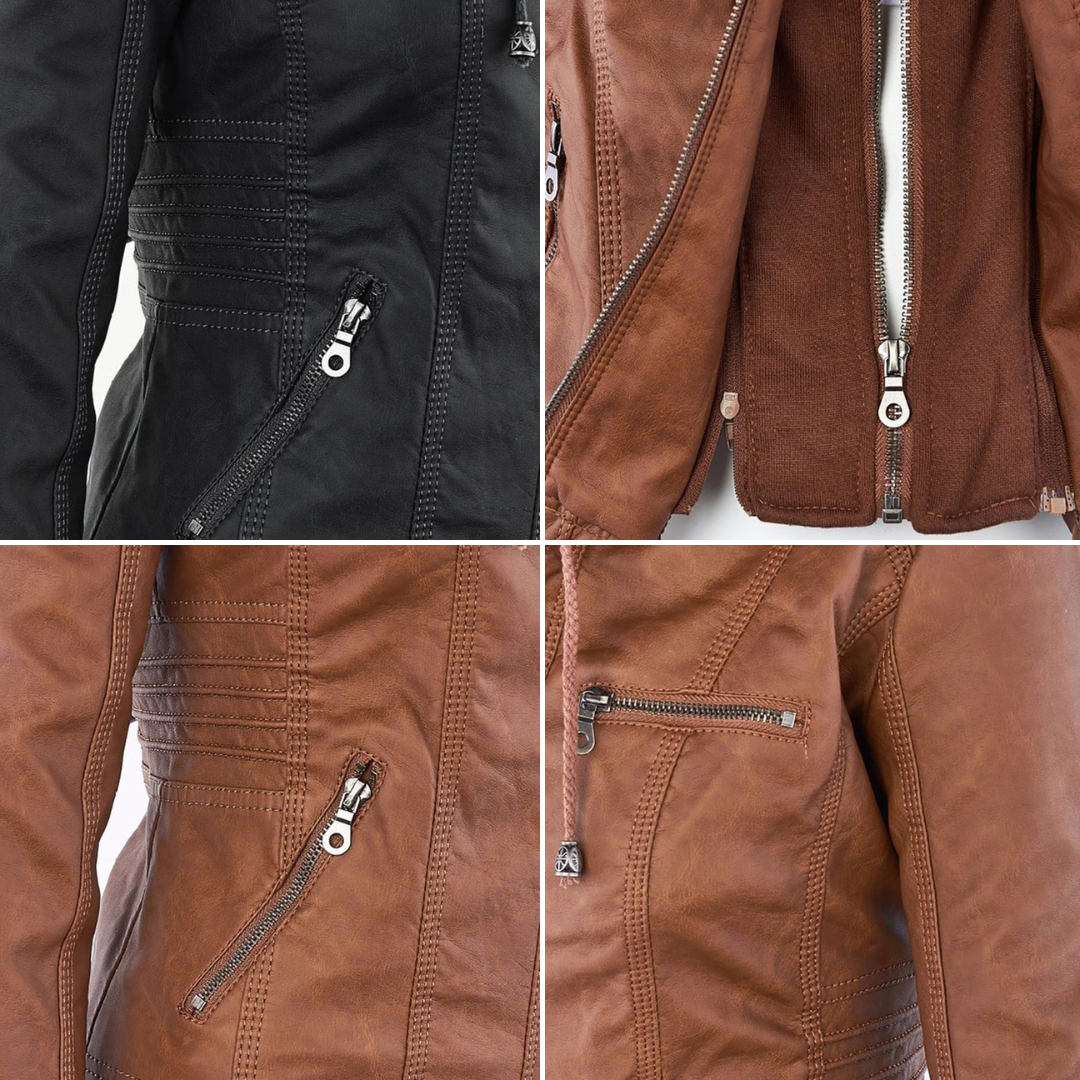 LALUNA | Leather jacket with detachable hood
