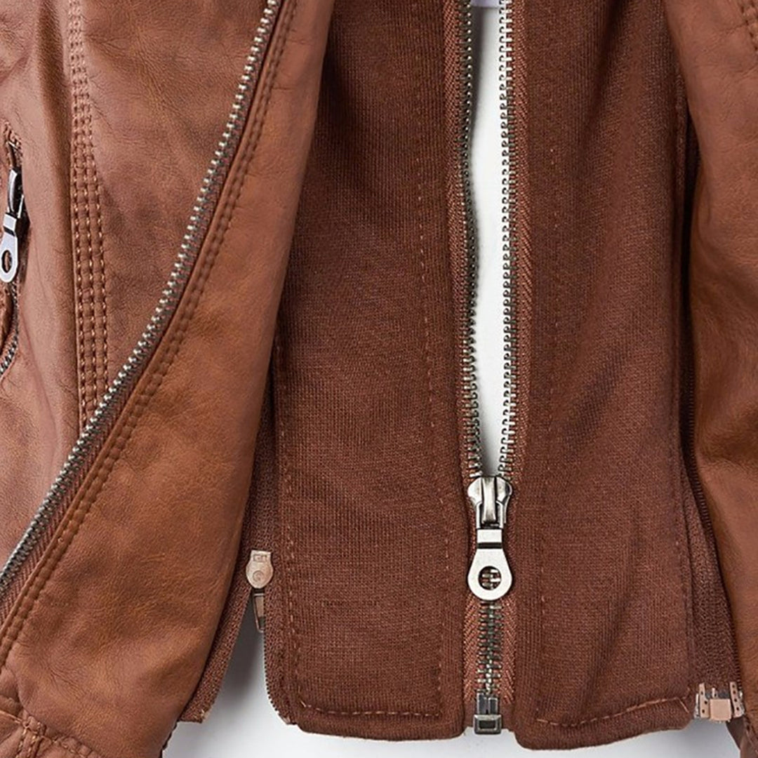LALUNA | Leather jacket with detachable hood